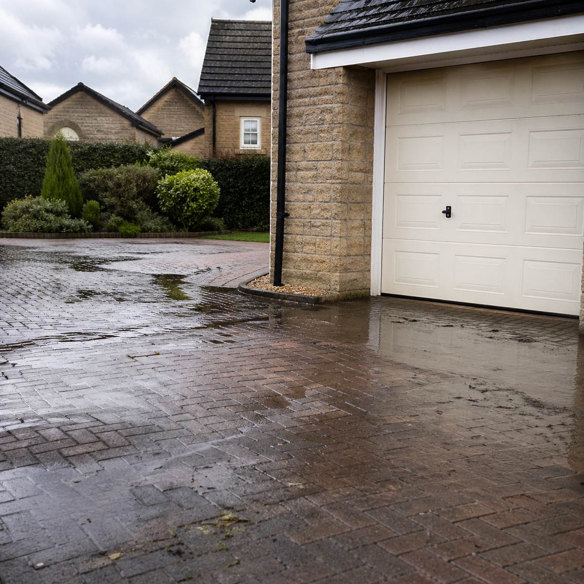 Failed driveway surface showing cracking and sinking